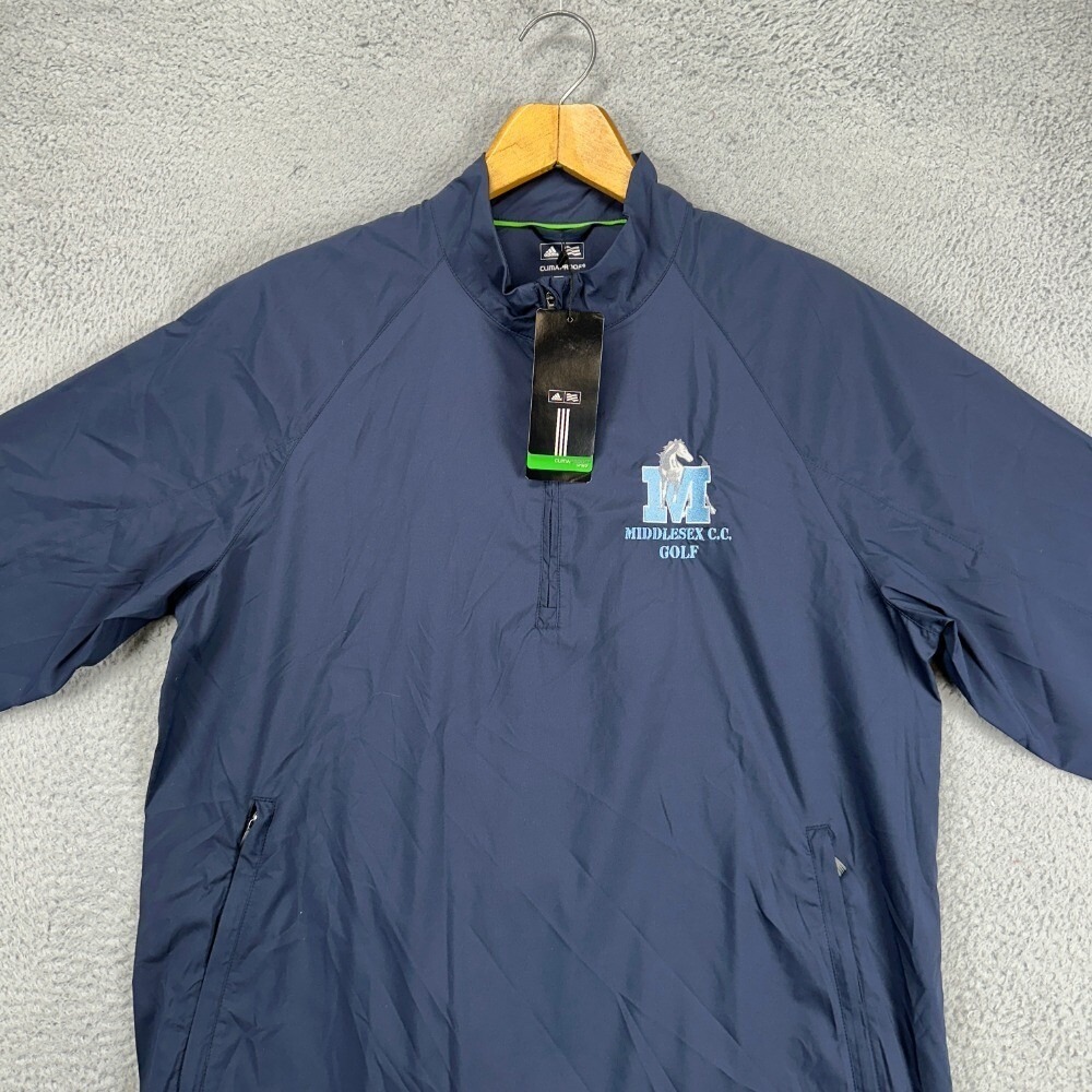 Adidas Climaproof Windbreaker Jacket Mens Medium Navy‎ Quarter Zip Pullover NEW